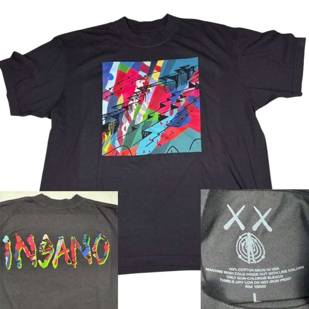 Kid‎ Cudi INSANO KAWS T-Shirt Black Men's Large USA Made Oversized